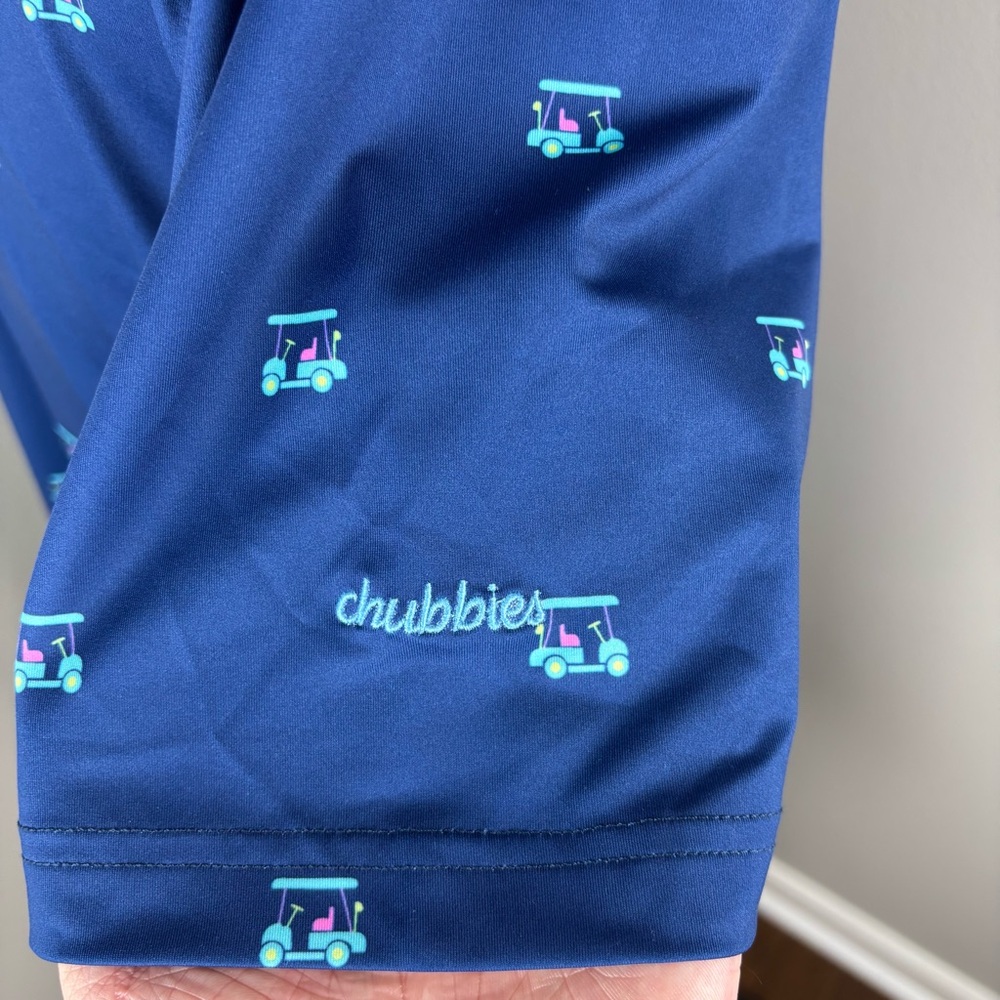 Chubbies Polo Shirt Men's Large L Golf Cart Logo All Over Print Performance Blue - Picture 4 of 6